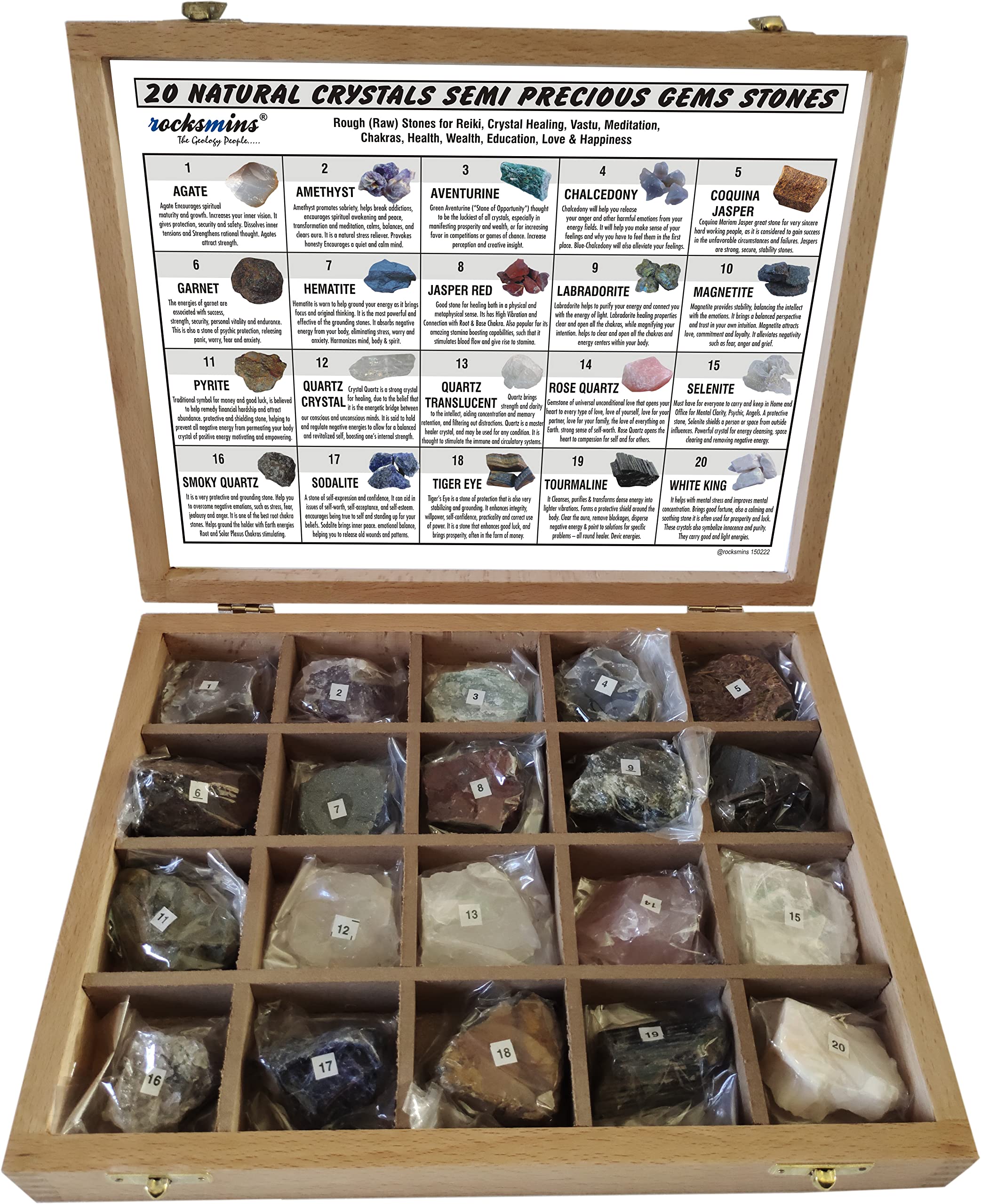 Rocksmins 20 Natural Crystals Semi Precious Gems Stones Collection